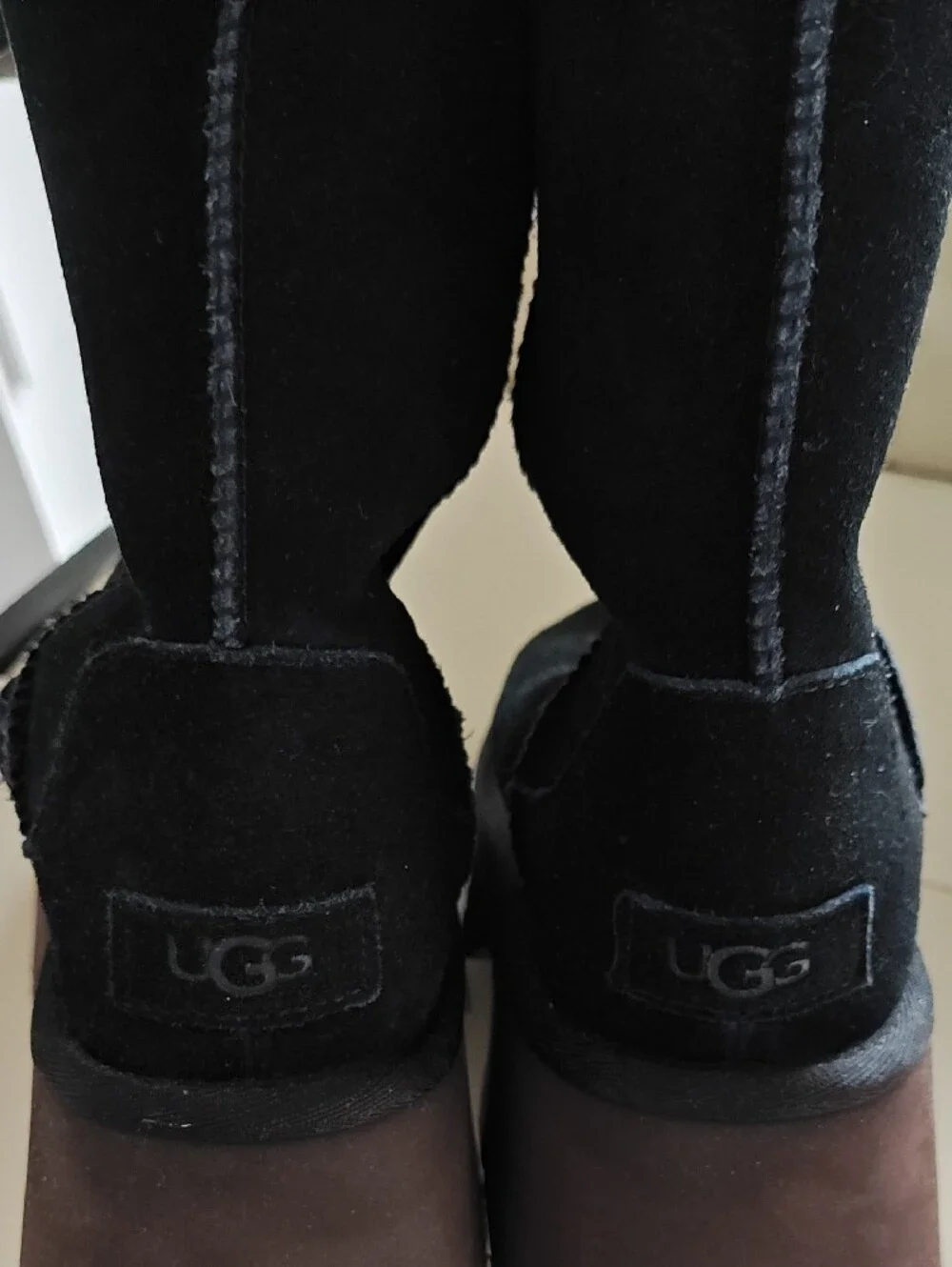 UGG Black Suede Shearling-Trim Platform Boots